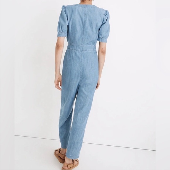 Madewell Denim Puff-Sleeve Button-Front Jumpsuit - Size 12 - Picture 3 of 8